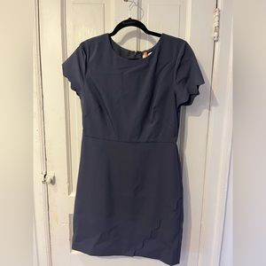 Gray size 6 scalped trim, wrap-style Loft dress